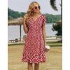 Zeagoo Women’s Casual Dresses with Pockets Summer Floral V-Neck A-Line Tshirt Dress Short Sleeve Mini Dress Beach Sundress(Red White Floral)