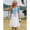 Zeagoo Women’s Casual Dresses with Pockets Summer Floral V-Neck A-Line Tshirt Dress Short Sleeve Mini Dress Beach Sundress(White-blue Flower)