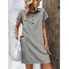 Zeagoo Womens Cotton Shirt Dress Summer Casual Short Sleeve Button Down Beach Cover Up Shirts with Pockets(Black White Stripe)
