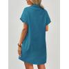 Zeagoo Womens Cotton Shirt Dress Summer Casual Short Sleeve Button Down Beach Cover Up Shirts with Pockets(Blue Green)