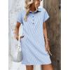 Zeagoo Womens Cotton Shirt Dress Summer Casual Short Sleeve Button Down Beach Cover Up Shirts with Pockets(Blue White Stripe)