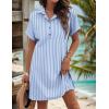 Zeagoo Womens Cotton Shirt Dress Summer Casual Short Sleeve Button Down Beach Cover Up Shirts with Pockets(Blue White Stripe)