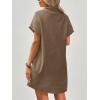 Zeagoo Womens Cotton Shirt Dress Summer Casual Short Sleeve Button Down Beach Cover Up Shirts with Pockets(Dark Brown)