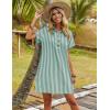 Zeagoo Womens Cotton Shirt Dress Summer Casual Short Sleeve Button Down Beach Cover Up Shirts with Pockets(Green White Stripe)