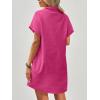 Zeagoo Womens Cotton Shirt Dress Summer Casual Short Sleeve Button Down Beach Cover Up Shirts with Pockets(Hot Pink)