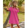Zeagoo Womens Cotton Shirt Dress Summer Casual Short Sleeve Button Down Beach Cover Up Shirts with Pockets(Hot Pink)