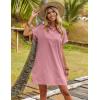 Zeagoo Womens Cotton Shirt Dress Summer Casual Short Sleeve Button Down Beach Cover Up Shirts with Pockets(Pink)