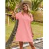 Zeagoo Womens Cotton Shirt Dress Summer Casual Short Sleeve Button Down Beach Cover Up Shirts with Pockets(Pink Orange)