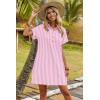 Zeagoo Womens Cotton Shirt Dress Summer Casual Short Sleeve Button Down Beach Cover Up Shirts with Pockets(Pink White Stripe)