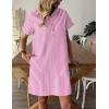 Zeagoo Womens Cotton Shirt Dress Summer Casual Short Sleeve Button Down Beach Cover Up Shirts with Pockets(Pink White Stripe)