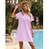 Zeagoo Womens Cotton Shirt Dress Summer Casual Short Sleeve Button Down Beach Cover Up Shirts with Pockets(Purple)