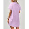 Zeagoo Womens Cotton Shirt Dress Summer Casual Short Sleeve Button Down Beach Cover Up Shirts with Pockets(Purple)