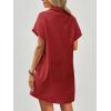 Zeagoo Womens Cotton Shirt Dress Summer Casual Short Sleeve Button Down Beach Cover Up Shirts with Pockets(Red)