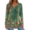 Zeagoo Womens Long Sleeve Tops 2025 V Neck Pleated Shirts Dressy Casual Tunic Blouses Loose Fit Fall Fashion Clothes(Bb-green-printed)