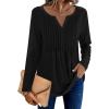 Zeagoo Womens Long Sleeve Tops 2025 V Neck Pleated Shirts Dressy Casual Tunic Blouses Loose Fit Fall Fashion Clothes(Black)