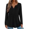 Zeagoo Womens Long Sleeve Tops 2025 V Neck Pleated Shirts Dressy Casual Tunic Blouses Loose Fit Fall Fashion Clothes(Black)