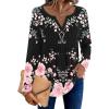 Zeagoo Womens Long Sleeve Tops 2025 V Neck Pleated Shirts Dressy Casual Tunic Blouses Loose Fit Fall Fashion Clothes(Black Pink-printed)