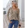 Zeagoo Womens Long Sleeve Tops 2025 V Neck Pleated Shirts Dressy Casual Tunic Blouses Loose Fit Fall Fashion Clothes(Khaki-printed)