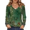Zeagoo Womens Long Sleeve Tops V Neck Pleated Shirts Dressy Casual Blouses Fall Fashion Tunic Clothes 2026 T-Shirts(01-green Floral)