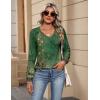 Zeagoo Womens Long Sleeve Tops V Neck Pleated Shirts Dressy Casual Blouses Fall Fashion Tunic Clothes 2026 T-Shirts(01-green Floral)