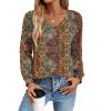 Zeagoo Womens Long Sleeve Tops V Neck Pleated Shirts Dressy Casual Blouses Fall Fashion Tunic Clothes 2026 T-Shirts(01-vintage Floral)