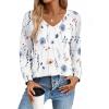 Zeagoo Womens Long Sleeve Tops V Neck Pleated Shirts Dressy Casual Blouses Fall Fashion Tunic Clothes 2026 T-Shirts(01-white Floral)