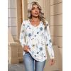 Zeagoo Womens Long Sleeve Tops V Neck Pleated Shirts Dressy Casual Blouses Fall Fashion Tunic Clothes 2026 T-Shirts(01-white Floral)