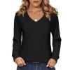 Zeagoo Womens Long Sleeve Tops V Neck Pleated Shirts Dressy Casual Blouses Fall Fashion Tunic Clothes 2026 T-Shirts(Black)