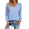 Zeagoo Womens Long Sleeve Tops V Neck Pleated Shirts Dressy Casual Blouses Fall Fashion Tunic Clothes 2026 T-Shirts(Blue)