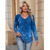 Zeagoo Womens Long Sleeve Tops V Neck Pleated Shirts Dressy Casual Blouses Fall Fashion Tunic Clothes 2026 T-Shirts(Blue Floral)
