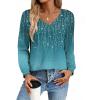 Zeagoo Womens Long Sleeve Tops V Neck Pleated Shirts Dressy Casual Blouses Fall Fashion Tunic Clothes 2026 T-Shirts(Blue-green)