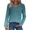 Zeagoo Womens Long Sleeve Tops V Neck Pleated Shirts Dressy Casual Blouses Fall Fashion Tunic Clothes 2026 T-Shirts(Blue-green)