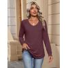 Zeagoo Womens Long Sleeve Tops V Neck Pleated Shirts Dressy Casual Blouses Fall Fashion Tunic Clothes 2026 T-Shirts(Deep Red)