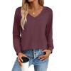 Zeagoo Womens Long Sleeve Tops V Neck Pleated Shirts Dressy Casual Blouses Fall Fashion Tunic Clothes 2026 T-Shirts(Deep Red)