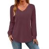 Zeagoo Womens Long Sleeve Tops V Neck Pleated Shirts Dressy Casual Blouses Fall Fashion Tunic Clothes 2026 T-Shirts(Deep Red)
