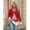 Zeagoo Womens Long Sleeve Tops V Neck Pleated Shirts Dressy Casual Blouses Fall Fashion Tunic Clothes 2026 T-Shirts(Floral Christmas 1)