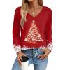 Zeagoo Womens Long Sleeve Tops V Neck Pleated Shirts Dressy Casual Blouses Fall Fashion Tunic Clothes 2026 T-Shirts(Floral Christmas 1)