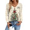 Zeagoo Womens Long Sleeve Tops V Neck Pleated Shirts Dressy Casual Blouses Fall Fashion Tunic Clothes 2026 T-Shirts(Floral Christmas 2)