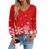 Zeagoo Womens Long Sleeve Tops V Neck Pleated Shirts Dressy Casual Blouses Fall Fashion Tunic Clothes 2026 T-Shirts(Floral Christmas 3)