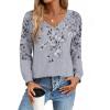 Zeagoo Womens Long Sleeve Tops V Neck Pleated Shirts Dressy Casual Blouses Fall Fashion Tunic Clothes 2026 T-Shirts(Grey-1)