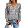Zeagoo Womens Long Sleeve Tops V Neck Pleated Shirts Dressy Casual Blouses Fall Fashion Tunic Clothes 2026 T-Shirts(Grey-2)
