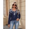 Zeagoo Womens Long Sleeve Tops V Neck Pleated Shirts Dressy Casual Blouses Fall Fashion Tunic Clothes 2026 T-Shirts(Navy Floral)