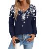 Zeagoo Womens Long Sleeve Tops V Neck Pleated Shirts Dressy Casual Blouses Fall Fashion Tunic Clothes 2026 T-Shirts(Navy Floral)