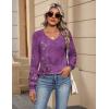 Zeagoo Womens Long Sleeve Tops V Neck Pleated Shirts Dressy Casual Blouses Fall Fashion Tunic Clothes 2026 T-Shirts(Purple Floral 1)