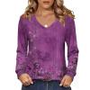 Zeagoo Womens Long Sleeve Tops V Neck Pleated Shirts Dressy Casual Blouses Fall Fashion Tunic Clothes 2026 T-Shirts(Purple Floral 1)