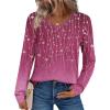 Zeagoo Womens Long Sleeve Tops V Neck Pleated Shirts Dressy Casual Blouses Fall Fashion Tunic Clothes 2026 T-Shirts(Purple Floral 2)