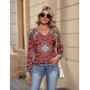 Zeagoo Womens Long Sleeve Tops V Neck Pleated Shirts Dressy Casual Blouses Fall Fashion Tunic Clothes 2026 T-Shirts(Red Floral)