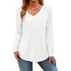 Zeagoo Womens Long Sleeve Tops V Neck Pleated Shirts Dressy Casual Blouses Fall Fashion Tunic Clothes 2026 T-Shirts(White)