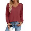 Zeagoo Womens Long Sleeve Tops V Neck Pleated Shirts Dressy Casual Blouses Fall Fashion Tunic Clothes 2026 T-Shirts(Wine Red)