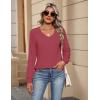 Zeagoo Womens Long Sleeve Tops V Neck Pleated Shirts Dressy Casual Blouses Fall Fashion Tunic Clothes 2026 T-Shirts(Wine Red)